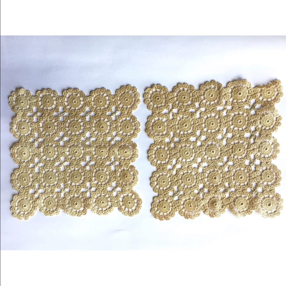 VTG Lot 2 Square Crochet Placemat Doily Cream Handmade Lace